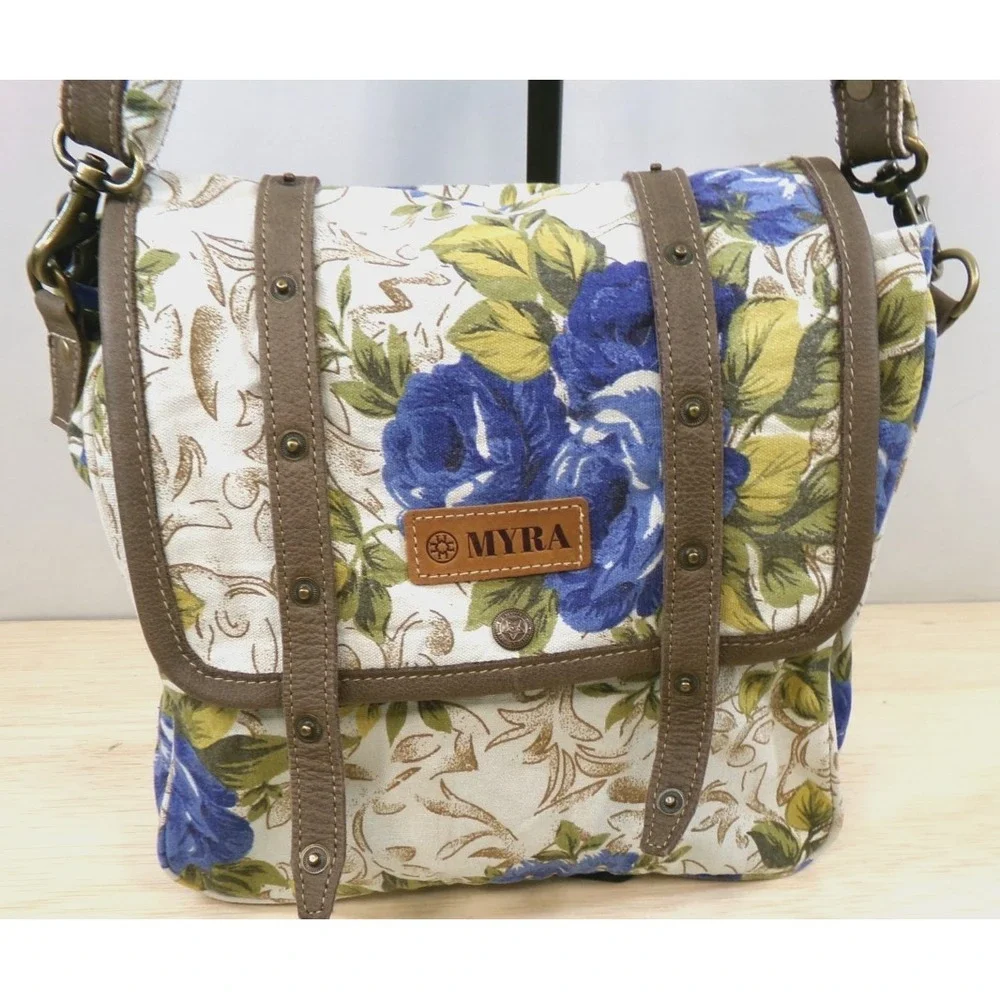 Myra Bag Cross Body Purse Messenger Bag Morning Glories Floral Design 11